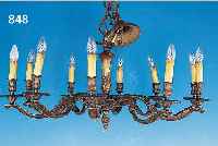 DECKENLAMPE, DEUTSCH, UM 1910, BRONZE MAS- SIV, ZEHN BRENNSTELLEN, H. 85 CM, D. 90 CM, ELEKTR. NICHT GEPRüFT, L. ALTERSSP.