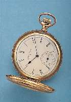 ELGIN HERRENTASCHENUHR SAVONETTE, REF.-NR. 6540103, USA UM 1920, METALL M. RG-AUFLAGE, 2-TEIL. EMAILBL. SIGN., FEIN HAARR., VERG. ANKERW., 7 ...