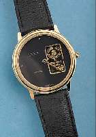 IAXA HERRENARMBANDUHR QUARTZ, SCHWEIZ UM 1995, METALL GOLDAUFL., EDELST.-BODEN, MINE- RALGL., LEDERB., EZ 1-2