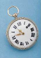 SPINDELHERRENTASCHENUHR, WOHL ÖSTERREICH/ SCHWEIZ UM 1840, NICKEL, GEW. EMAILBL., REP. BEI 7, VERG. PLATINENW., ANTRIEB üBER KETTE U. ...