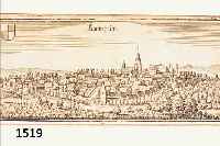 KUPFERSTICH VON M. MERIAN, UM 1650, LAMBSHEIM IN DER PFALZ, GESAMTANSICHT, CA.7,5 X 17,5 CM, PP, U.GL., R.