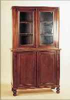 AUFSATZSCHRANK, BELGIEN, UM 1880, MAHAGONI- FURNIER, AUFSATZ 2-TüRIG VERGLAST, ALTERS- U. GEBRAUCHSSPUREN, M: 164X94X47 CM, SCHLüSSEL FEHLT