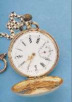 HERRENTASCHENUHR SAVONETTE, SCHWEIZ UM 1875,ROSE-G. 585/000, BER./DELLIG, MONOGR. FR, EMAILBL., METALLCUV., NICKELANKERW. M. ...