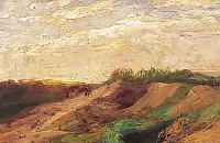 WEINBERGER, ANTON, 1843-1912, ABENDSTIMMUNG, DüNENLANDSCHAFT, ÖL/MALKARTON, GEWöLBT, RüCKSEITIG NACHLAßSTEMPEL UND ALTES ETIKETT ...
