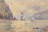 PüTTNER, RICHARD, 1842 WURZEN-1913 MüNCHEN, AN DER LORELEY, AQUARELL/PAPIER, UNSIGNIERT, AUS DEM NACHLAß DES KüNSTLERS STAMMEND, CA. 23,5 X ...