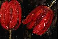 BRETSCHNEIDER, MELANIE, ZEITGENöSSISCHE MALERIN, LEBT IN MüNCHEN, STILLEBEN MIT ROTEN TULPEN AUF SCHWARZEM GRUND, GOUACHE AUF HARTFASER, ...