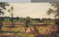 LECH, HANS, DATIERT 1976, WEITE LANDSCHAFT NACH DER HEUERNTE AM SEEUFER,ÖL/LWD, LI. U. SIGN., CA 40X45 CM, R.