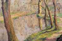 BLANDEAUX, GASTON LUCIEN MARIE, ERWäHNT UM 1904-1925, BAUMBESTANDENES FLUßUFER, ÖL/LWD,RE. U. SIGN., CA. 46,5 X 56,5 CM, R.