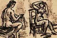 MASEREEL, FRANS, 1889-1972, ZWEI WEIBLICHE AKTE, TUSCHPINSELZEICHNUNG, AUS DEM MASEREEL-MUSEUM SAARBRüCKEN, WOHL ENTWURF ZU ...