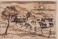 HECKENDORF, FRANZ, 1888-1961, WEITE LANDSCHAFT MIT WEIDENDEN KüHEN, TUSCHPINSELZEICHNUNG, MONOGR. UND DAT. 24.10.43, ...