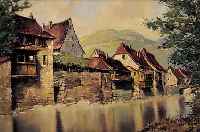 BRöCKER, ERNST, 18993-1963 MüNCHEN, HäUSERZEILE AM FLUSSUFER, ÖL/LWD, RE. U. SIGN., CA. 70 X 80 CM, R.
