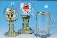HENKELKRUG, DEUTSCH, 18. JAHRHUNDERT, FARBLOSES GLAS, H. 12 CM, GECSHLIFFEN UND GESCHNITTEN, GOLDSTAFFAGE