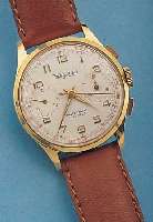 TRANSMARINE ARMBANDCHRONOGRAPH, SCHWEIZ UM 1960, METALL HARTVERG., EDELST.-BODEN U. GLAS-R. GEDR., BLATT VERS., 30-MIN.-STOPPZäHLER, 17 ST., ...