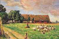 UNBEKANNTER MALER, UM 1910-20, , GäNSE AUF DER WEIDE, ÖL/MALKARTON, LI. U. UNLESERLICH SIGN., CA. 35 X 50 CM, R.