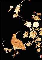 PAAR LACKTAFELN, CHINA, UM 1900, , SCHWARZ LACKIERTES HOLZ REICH INTARSIERT MIT BEIN, VOGELMOTIVE MIT BLüTENZWEIGEN, JE CA. 76 X 45 CM, ...