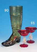 GROßER BIERSTIEFEL, DEUTSCH, UM 1900, GRüNES GLAS, H. 36 CM, MIN. BEST.