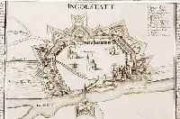 KONVOLUT VON 2 BLATT MIT KUPFERSTICHEN VON INGOLSTADT, 1.) KUPFERSTICH V. BODENEHR, INGOLSTATT AUS DER VOGELSCHAU MIT 2 SEITL. LEGENDEN, ...