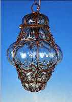 DECKENLAMPE, FRANKREICH, 30ER JAHRE, , GELBLICHES GLAS IN DIE DRAHTFORM GEBLASEN, H. CA. 25 CM, ELEKTRIFIZIERUNG ERNEUERT