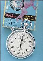 HANHART EINHANDSTOPPER, ALTER LAGERBEST. UM 1968, LAGERKISTE, GARANTIEKARTE UNAUSGEF., BED.-ANL., METALL VERCHR., EMAILFARB. KON- ...
