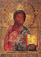 IKONE, RUSSLAND, UM 1800, CHRISTUS PANTOKRATOR, 84ER SILBEROKLAD VON CA.1860, FEIN ZISELIERT UND PUNZIERT, CA. 31 X 27CM, ...