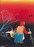 AJLEC, ANTON, ZEITGEN. JUGOSLAWISCHER KüNSTLER, ALTER FRAU AUF DEM WEG VOM MARKT, ÖL/MALKARTON, SIGN. UND DAT. 1973, BETITELT, 41 X 33,5 ...