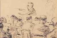 SPIRO, EUGEN, 1874 BRESLAU-1972 NEW YORK, FRITZ STRIEDY PROBE DIRIGIEREND, KOHLE AUF PAPIER, CA. 33,5 X 43 CM, U.GL., R., WVZ NR. D-50-2, ABB. ...