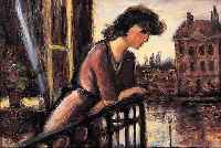 MASEREEL, FRANS, 1889 BLANKENBERGHE-1972 AVIGNON, FRAU AUF DEM BALKON, ÖL/HARTFASER, RE. U. MONOGR. UND ...