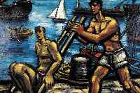 MASEREEL, FRANS, 1889 BLANKENBERGHE-1972 AVIGNON, ARBEITER IM HAFEN, ÖL/LWD, RE. U. MONOGR. UND DAT. 1949, ...