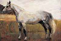 SLEVOGT, MAX, 1868-1932, STEHENDER SCHIMMEL, ÖL/MALKARTON, RE. U. SIGN.UND DAT. 1902, CA. 65,5 X 85 CM, R., MIT EXPERTISE ...
