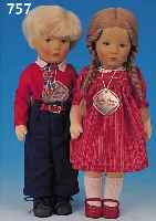 PAAR KäTHE KRUSE PUPPEN, 1986/89, TYP 35 H NACHFOLGER DES "KLEINEN DEUTSCHEN KINDES" BLAU BEMALTE AUGEN, SCHEIBENGELENKE UND ...
