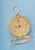 OFFENE KLEINE TASCHENUHR, SCHWEIZ FüR DEN BRIT. MARKT, UM 1885, ROSE-G. 585/000, RUND- UMGRAV., MONOGR.-SPIEGEL FREI, BLüTENDEKOR, VERG. ...