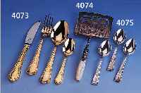 TAFELBESTECK FüR 12 PERSONEN, 24 KT HARTVER- GOLDET, BAROCKSTIL, BEST. AUS: 12 MESSER, 12 GABELN, 12 LöFFEL, 12 KAFFEELöFFEL, 12 ...
