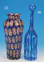 FLASCHE, MURANO, 2. HäLFTE 20. JH., GLAS, MIT BLAUEM STREIFENDEKOR, H. 37 CM