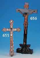 VORTRAGEKREUZ, FRANKREICH, UM 1890, HOLZ MIT PERLMUTTEINLAGEN, H. 40 CM, LEICHT BESCH., KELCHEINLAGE, FEHLT