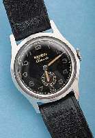 RICHARD HERRENARMBANDUHR HAMMERAUTOMATIK, SCHWEIZ UM 1945, EDELST., BODEN M. BAJONETTE- VERSCHL., AUßER LEDERB. ORIG.-ZUSTAND, 17 ST.,SCHR.-UNR., ...