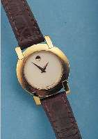 MOVADO DAMENARMBANDUHR MUSEUMS WATCH, REF.- NR. 87-1-824, SCHWEIZ UM 1990, METALL HART- VERG., EDELST.-BODEN GEDR., MINERALFLACHGL., CREMFARBENES ...