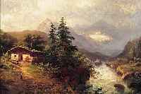 AUGUST, J., DATIERT (18)73, GEBIRGSLANDSCHAFT IN TIROL, FRAU MIT SENSE VORGEHöFT, ÖL/LWD, LI. U. SIGN. UND DAT., CA. 41 X 68 CM