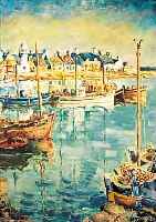 UNBEKANNTER, WOHL FRZ. KüNSTLER, 20. JH., FISCHERBOOTE IM HAFEN, ÖL/LWD, RE. U. UNLESER-LICH SIGNIERT, CA. 80 X 60 CM