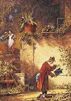 WENDLAND, LEO, TRADITIONALIST DES 20. JH., KOPIE NACH SPITZWEG: DER GARTENFREUND, ÖL/ LWD, LI. U. SIGN., CA. 30 X 24 CM, R.