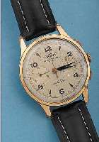 AUREOLE ARMBANDCHRONOGRAPH, SCHWEIZ UM 1952,METALL VERG., BER., EDELST.-BODEN U. GLASR. GEDR., ORIG.-BLATT FL., 45-MIN.-STOPPZäHLER, 17 ST., ...