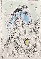 CHAGALL, MARC, 1887-1985, BLAUES PFERD MIT PAAR, FARBLITHOGRAPHIE, ED. GALERIE MAEGHT PARIS ...