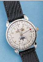 MOVADO HERRENARMBANDUHR VOLLKALENDER, REF.- NR. 14920, SCHWEIZ UM 1947, EDELST., BODEN U. GLASR. GEDR., BET. BANDANST., KORREKTURDR. SEITL. IM ...