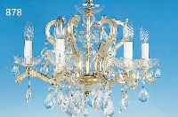DECKENLEUCHTER, DEUTSCH, 50ER JAHRE, GLASUMMANTELTE MONTUREN, FACETT. GLASBEHANG, 6 BRENNSTELLEN, ELEKTR. NICHT GEPRüFT, H. CA. 36 CM, D. ...