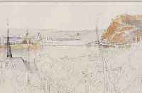 ZUSCHREIBUNG: WILLIAM LEIGHTON LEITCH, 1804- 1886, KOBLENZ UND BURG EHRENBREITSTEIN AM RHEIN, TEILAQUARELLIERTE BLEISTIFTZEICHNUNG, UNVOLLENDET, ...