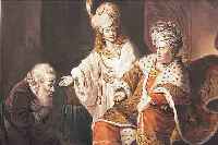 SCHABBLATT NACH EINEM GEMäLDE VON FERDINAND BOL, 1792 LONDON, JOSEPH UND JAKOB VOR DEM PHARAO, GEBRäUNT UND LEICHT FLECKIG, CA. 42 X 53 CM