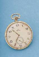 OMEGA HERRENTASCHENUHR LEPINE, SCHWEIZ UM 1929, GG 585/000, RAND WIE PENDANT U. BüGEL RELIEFIERT, BODEN STREIFENDEKOR, BLATT VERS. ALTERSBED. ...