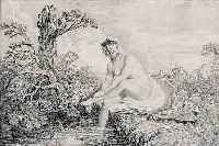 AVELINE PIERRE-ALEXANDRE, 1702-1760, , KUPFERSTICH NACH EINEM GEMäLDE VON WATTEAU, SUSANNA IM BADE, CA. 27 X 38 CM, GEGLäTTETE BUGFALTE, ...