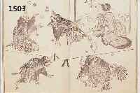 JAPANISCHER FARBHOLZSCHNITT VON HOKUSAI, UM 1840, KARIKATUR, GEGLäTTETE BUGFALTE, CA. 18 X 25 CM, RäNDER BESCHNITTEN, PP