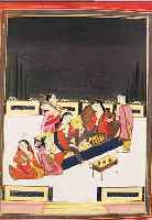 MINIATURMALEREI, INDIEN, UM 1840-50, PALASTDAMEN, FEINE GOUACHEMALEREI, CA. 24 X 18 CM