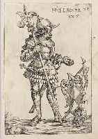KUPFERSTICH, DEUTSCH, UM 1528, DARSTELLUNG EINES RITTERS, BEZ.: HURLACHER, CA. 21 X 14 CM, PP